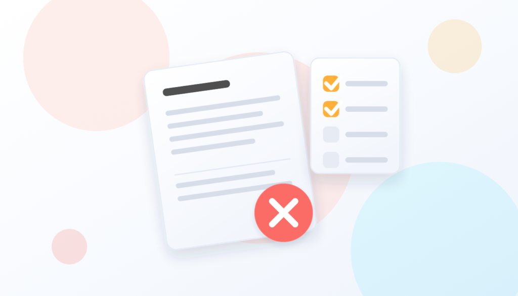 Rejected application document with a checklist